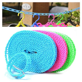 3 Meter Anti-Slip Clothesline Rope - Nylon, Hooks, Indoor/Outdoor