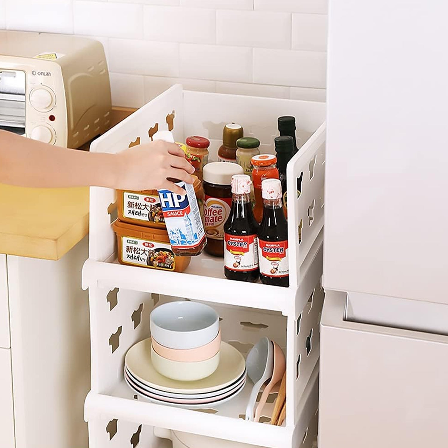 Stackable and foldable 4-layer storage cart for organizing