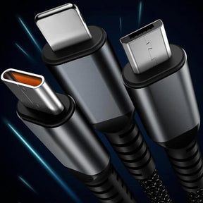 3-in-1 Super Fast Charging Cable 100w, Multifunctional Convenient Super Fast Charging Cable Nylon Braided Cord, 3-in-1 Silicone Zinc Alloy 3 Head Charging Cable