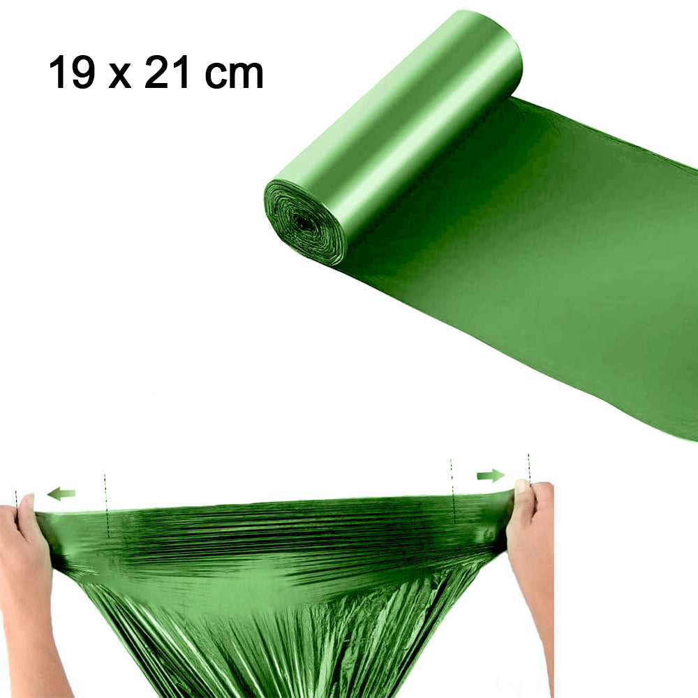 Biodegradable green garbage bags for small waste disposal (19" x 21").